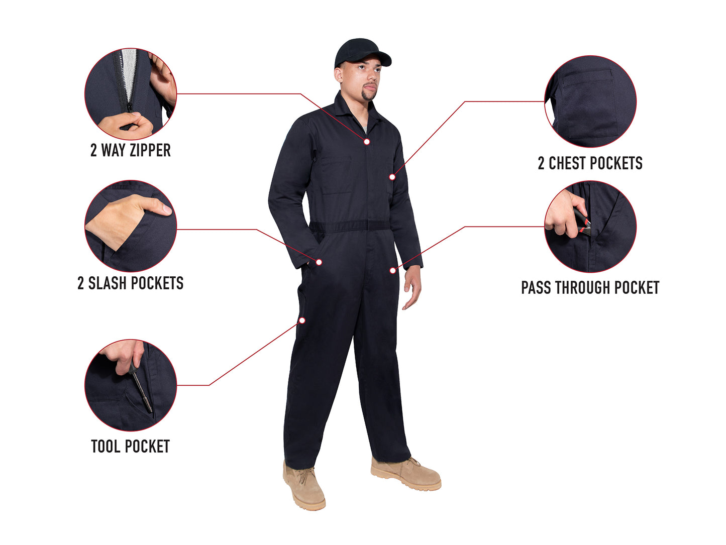 Men's Black or Midnight Navy Blue Workwear Coverall Mechanic Jumpsuit Uniform