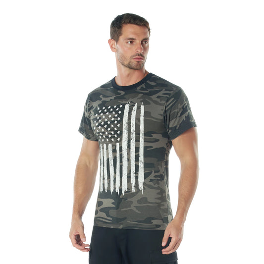 Rothco Men's Athletic Fit Black Camo T-Shirt W/ US Flag