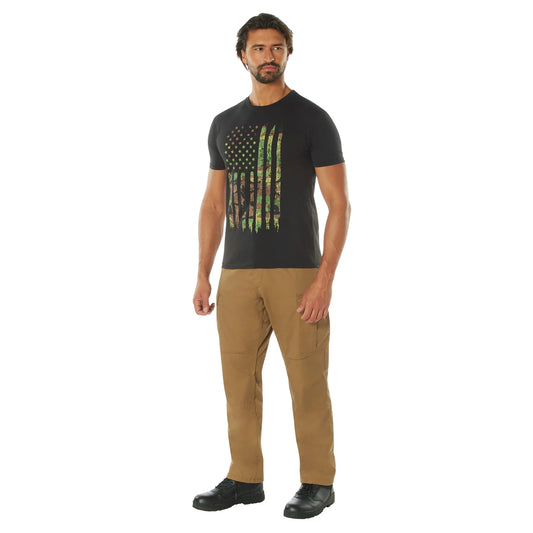 Rothco Men's Athletic Fit Black T-Shirt w/ Camo US Flag