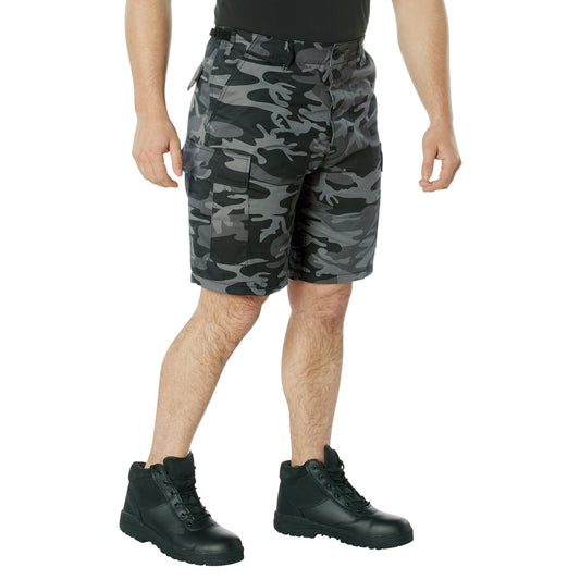Men's Black Camo BDU Shorts - Tactical Cargo Shorts w Button Fly