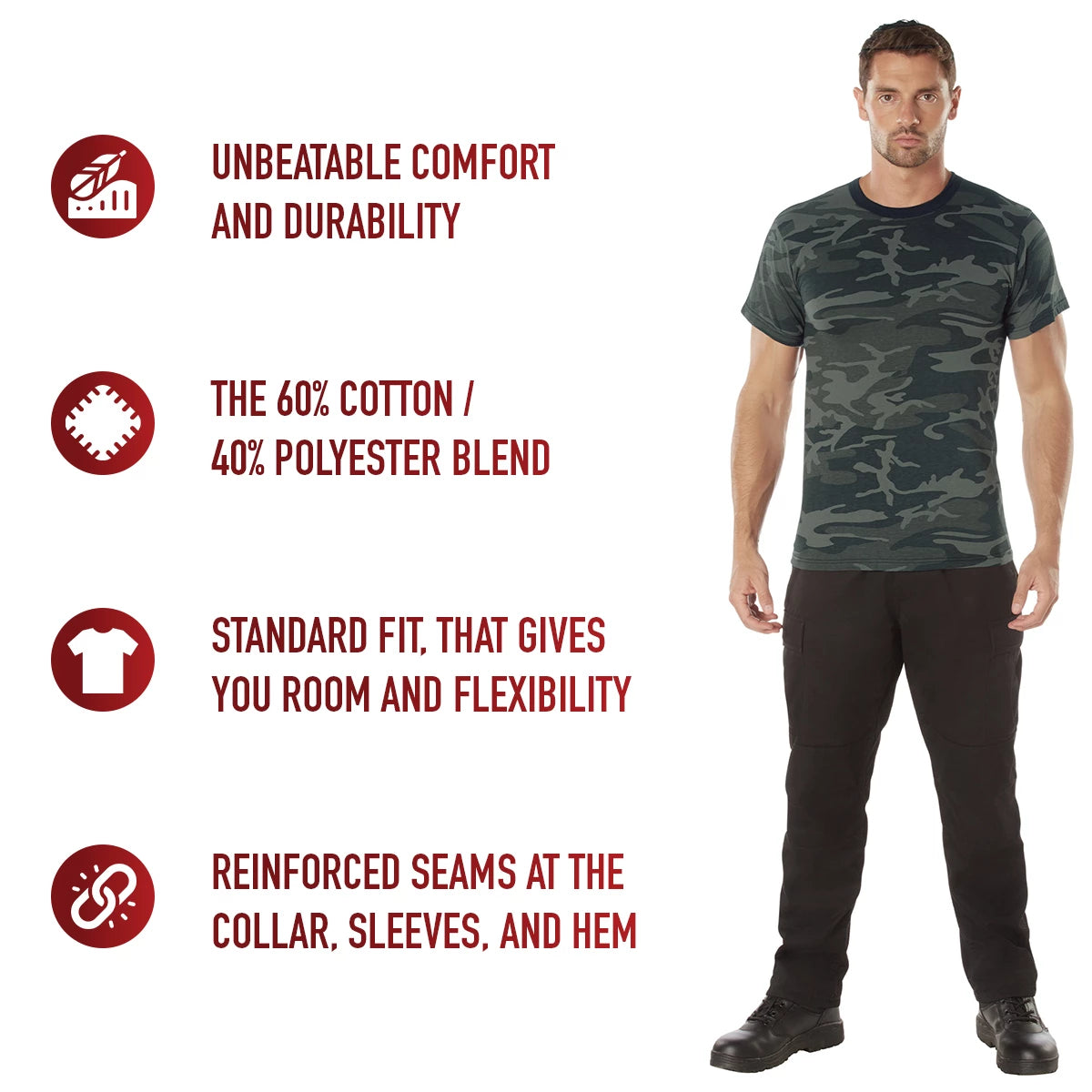 Rothco Black Camo T-Shirt- Poly Cotton Fashion Tees