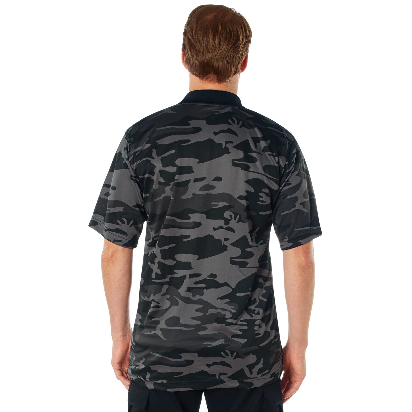 Men's Black Camo Moisture Wicking Polo Short Sleeve Polyester Shirt