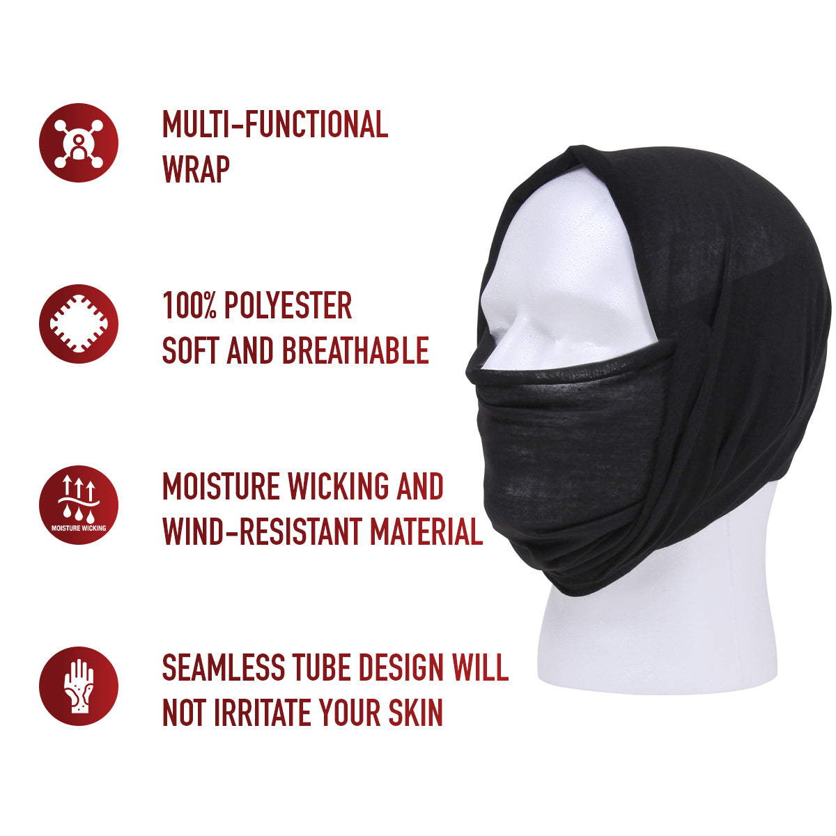 Multi-Use Neck Gaiter and Face Covering Tactical Wrap Lightweight 100% Polyester