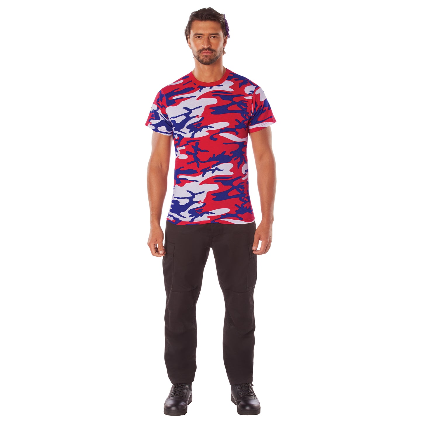 Men's American Camo Short Sleeve T-Shirt - Rothco Red White Blue Color Camo Tee