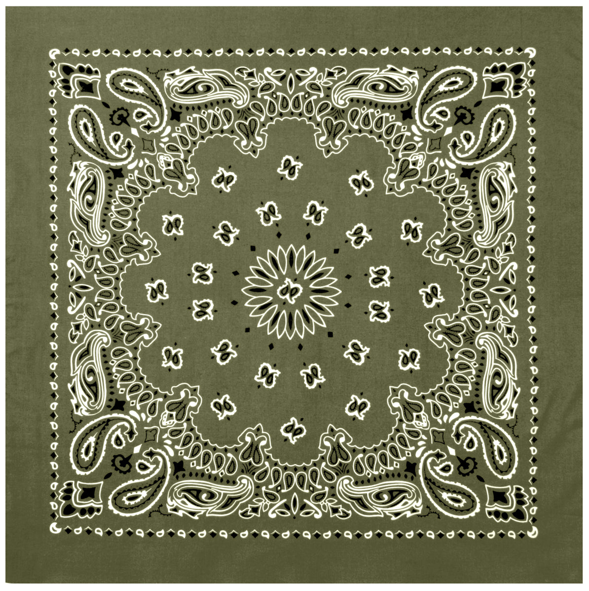6-PACK Olive Green Paisley Large Bandanas Six 27" Trainmen Cotton Biker Headwrap