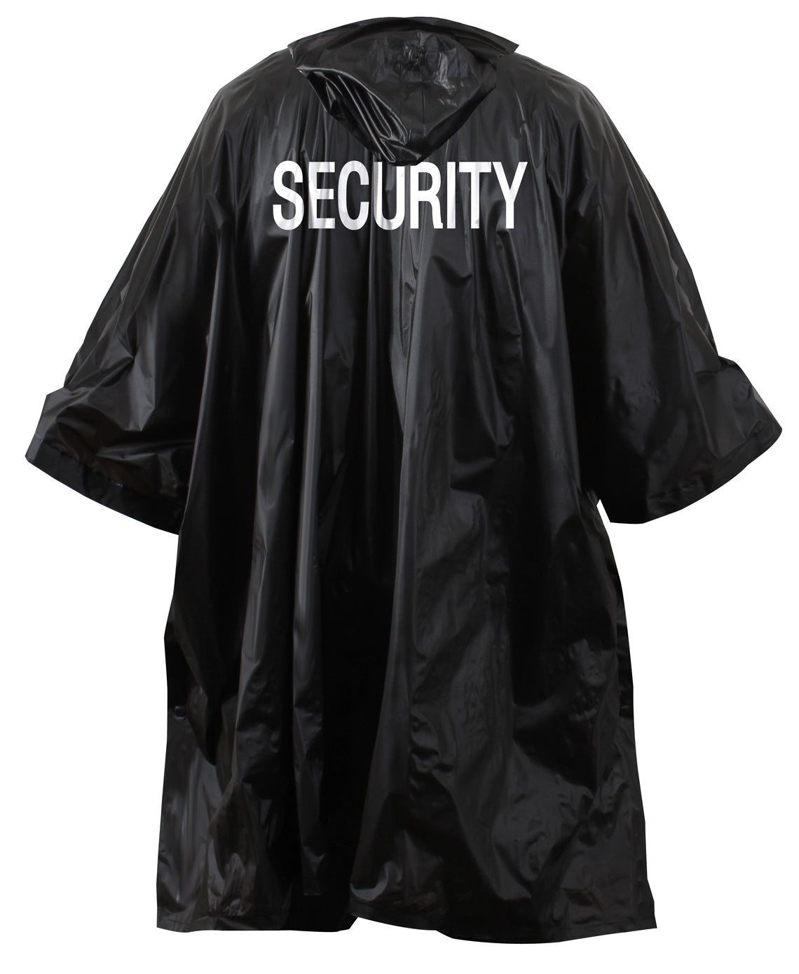 Black SECURITY Rain Poncho Coat Vinyl Hooded Waterproof Outdoor Weather Jacket