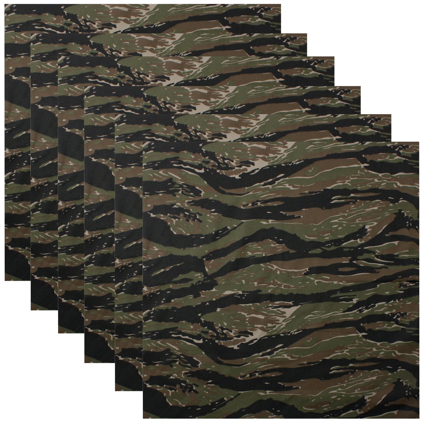 Tiger Stripe Camo Bandana 6-Pack Face Mask Headband & Skull Cap 27"x27"