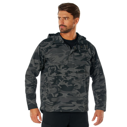 Men's Black Camo Quarter Zip Anorak Parka - Tactical Pullover Jacket With Hood