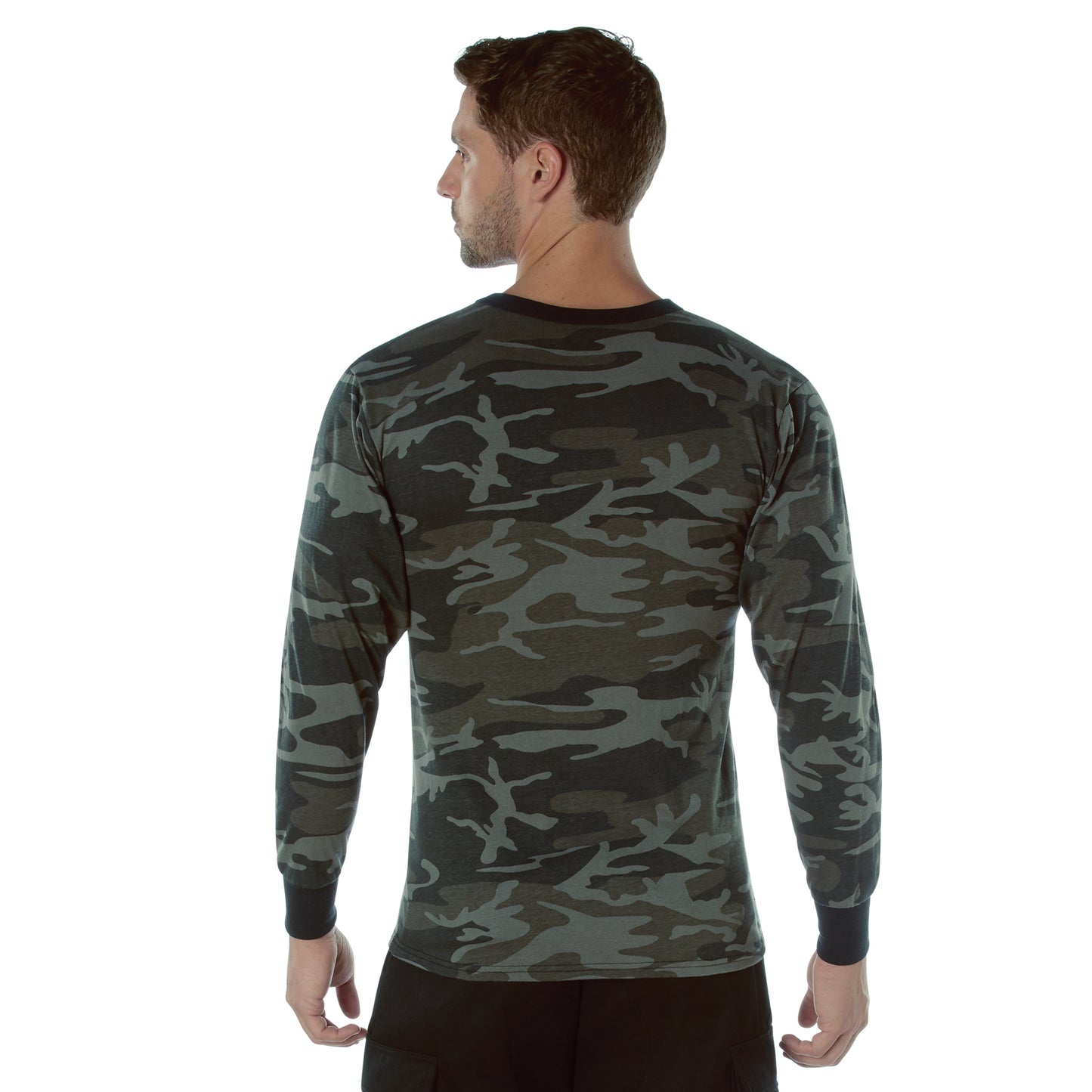 Men's Black Camo Long Sleeve Poly/Cotton T-Shirt