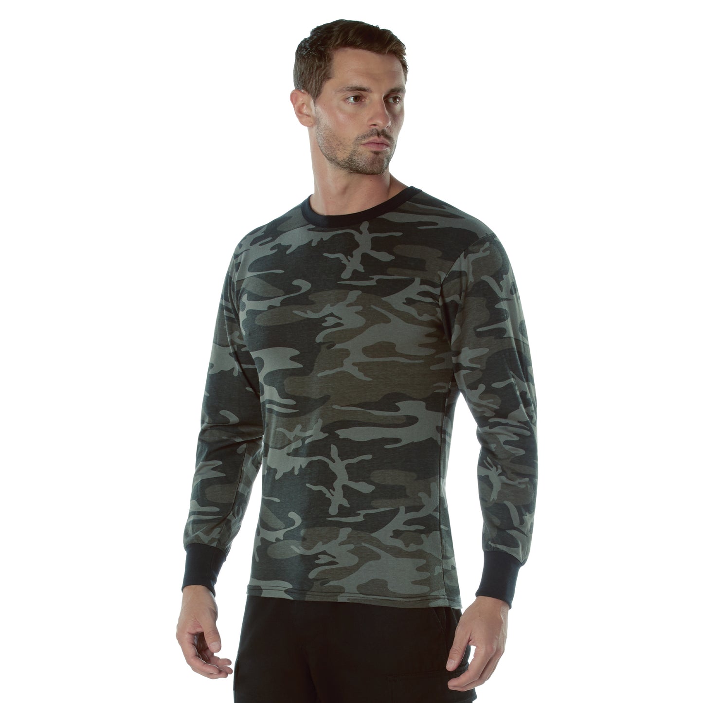 Men's Black Camo Long Sleeve Poly/Cotton T-Shirt