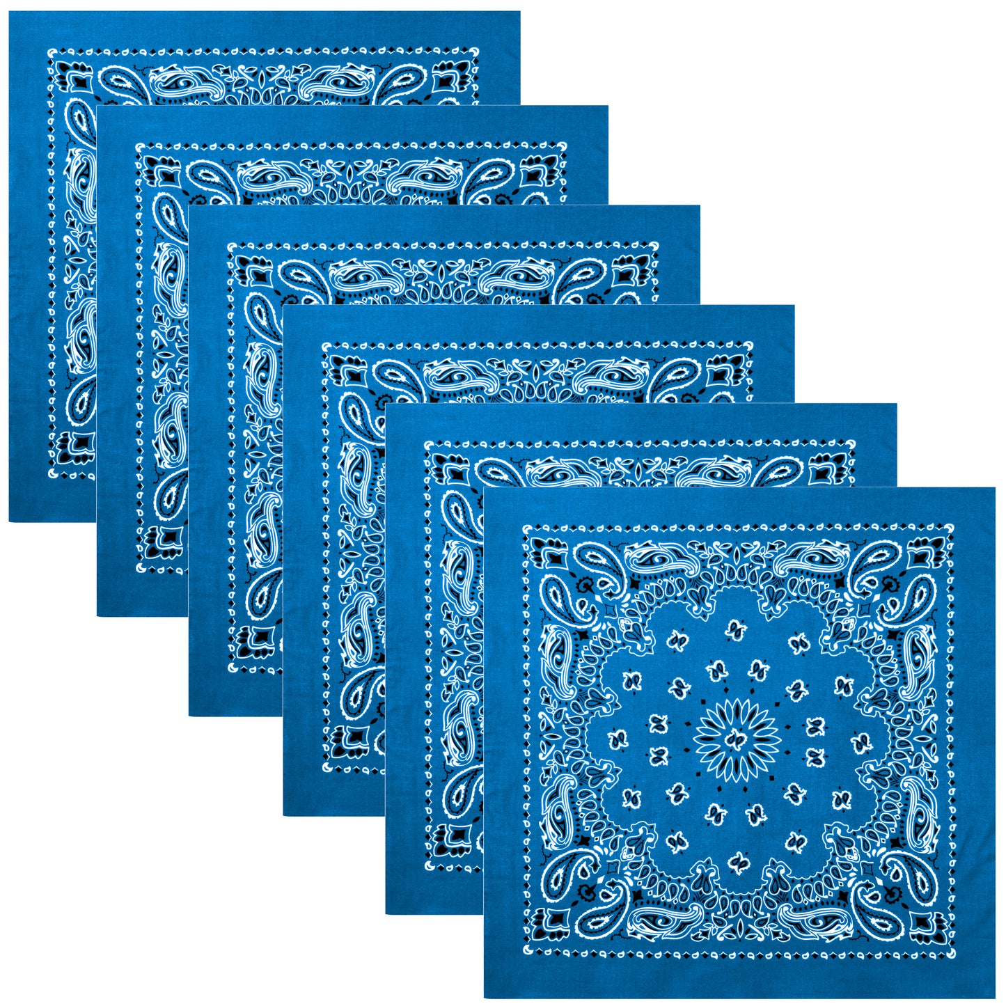 Royal Blue Paisley Trainmen Bandana 6-Pack Dust Mask Headband Skull Cap 22"x22"