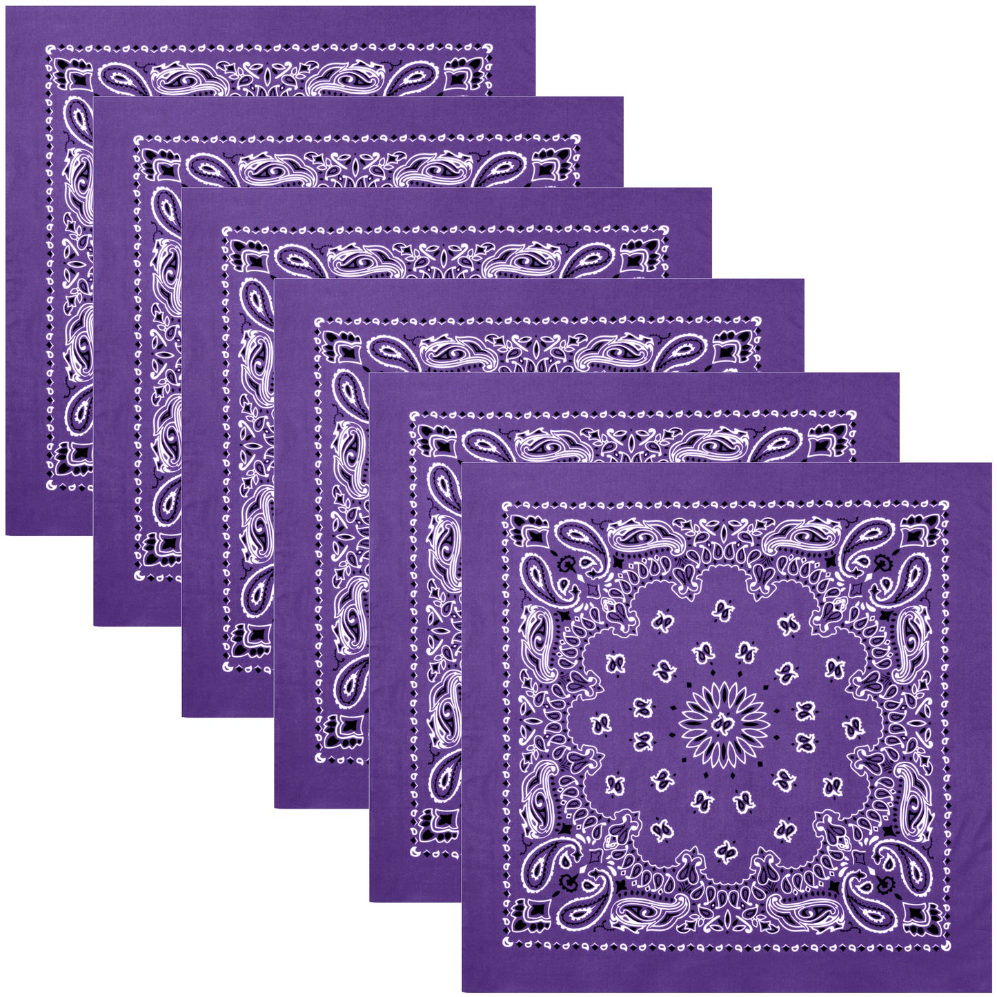 Purple Paisley Trainmen Bandana 6-Pack Dust Mask Headband Skull Cap 22"x22"