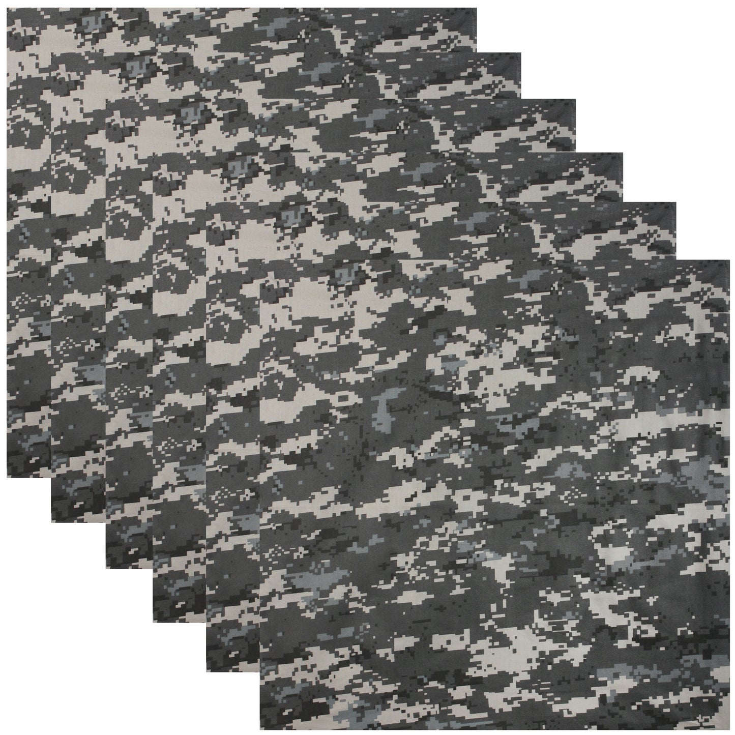 Subdued Urban Digital Camo Bandana 6-Pack Face Mask Headband & Skull Cap 22"x22"