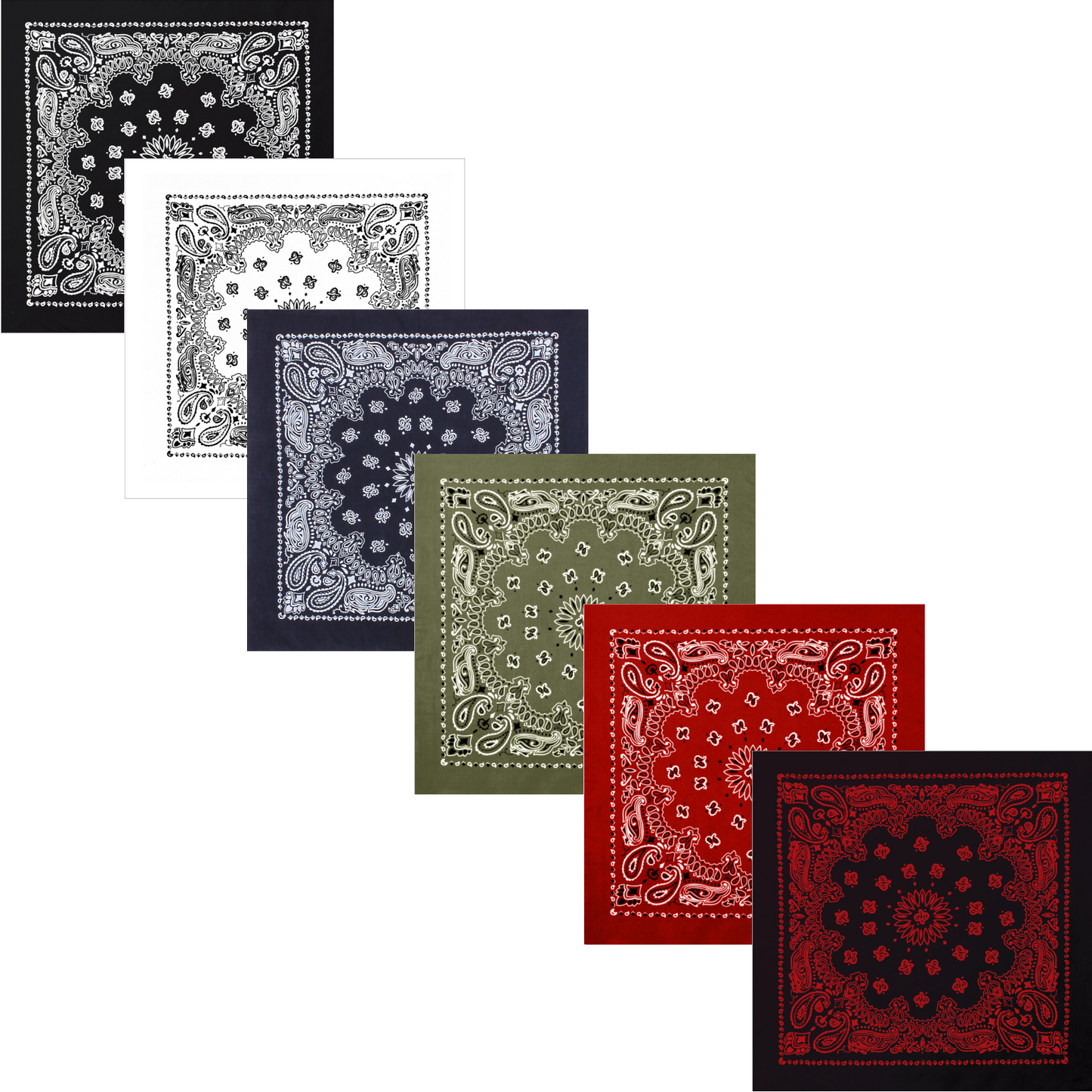 Trainmen Bandana Variety 6 Pack 27"x 27" Cotton Paisley ALL SIX Bandanas
