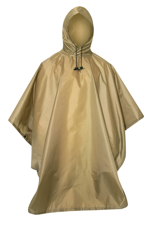 Coyote Brown G.I. Type Rip-Stop Pullover Rain Poncho With Hood