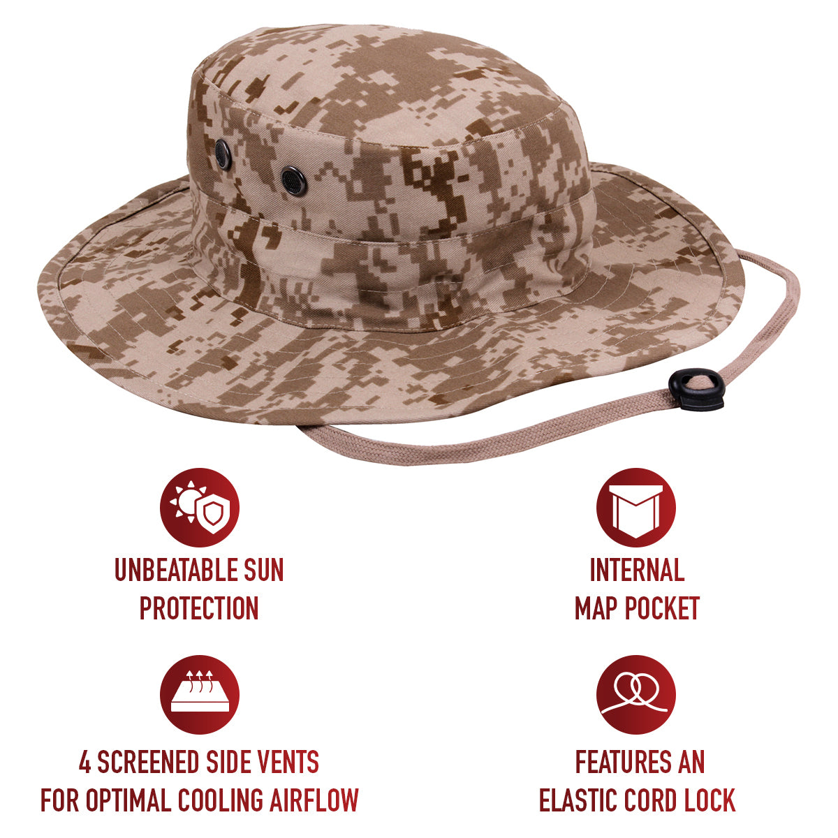 Rothco Desert Digital Camo Adjustable Outdoor Boonie Bucket Hat 52554