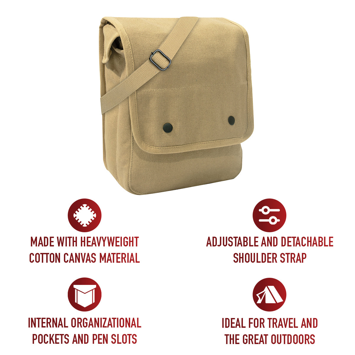 Rothco Canvas Map Case Shoulder Bag in Khaki - Messenger Travel Work School Bags