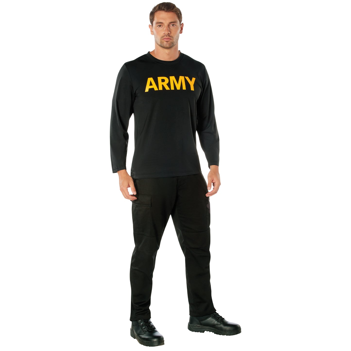 Black Long Sleeve ARMY Performance Tee Shirt - Rothco Lightweight Nylon T-Shirt