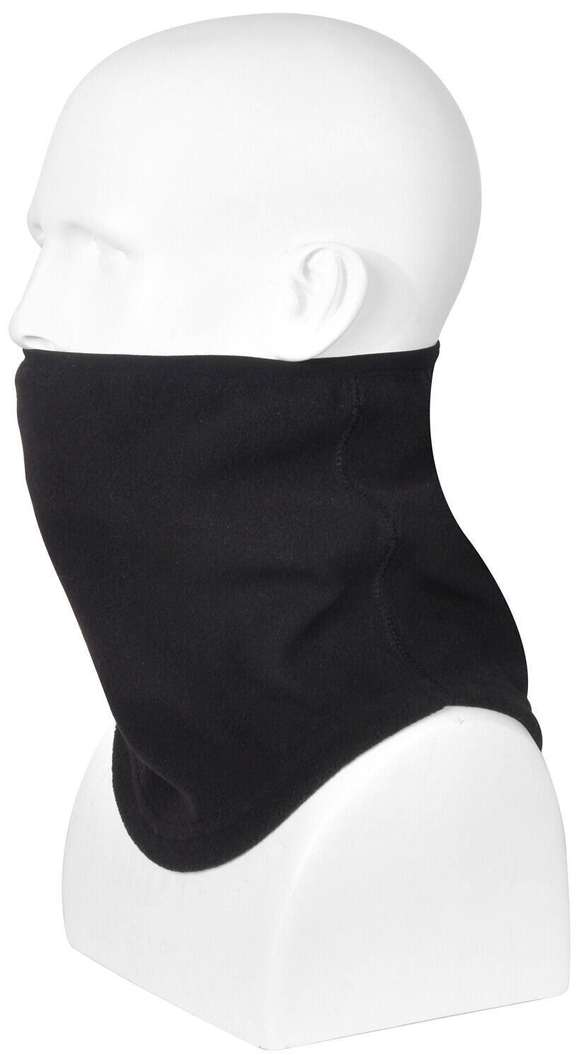 Black Polar Fleece Contoured Elastic Neck Gaiter Lightweight 100% Polyester