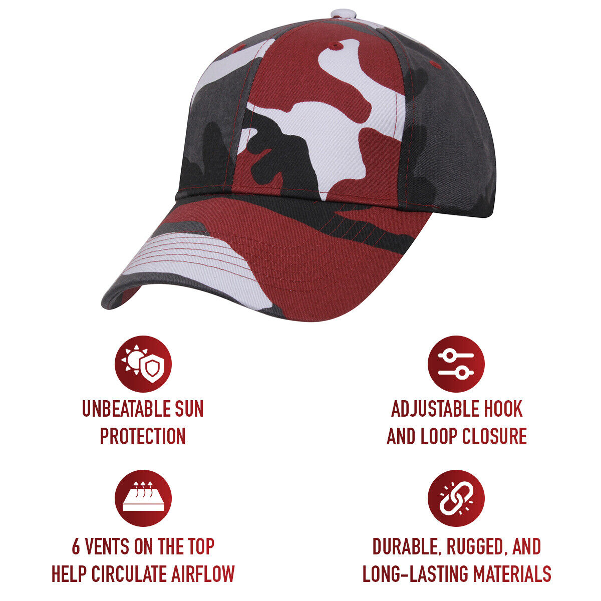 Red Camo Supreme Baseball Cap With Adjustbale Hook & Loop Strap Mid Profile Hat