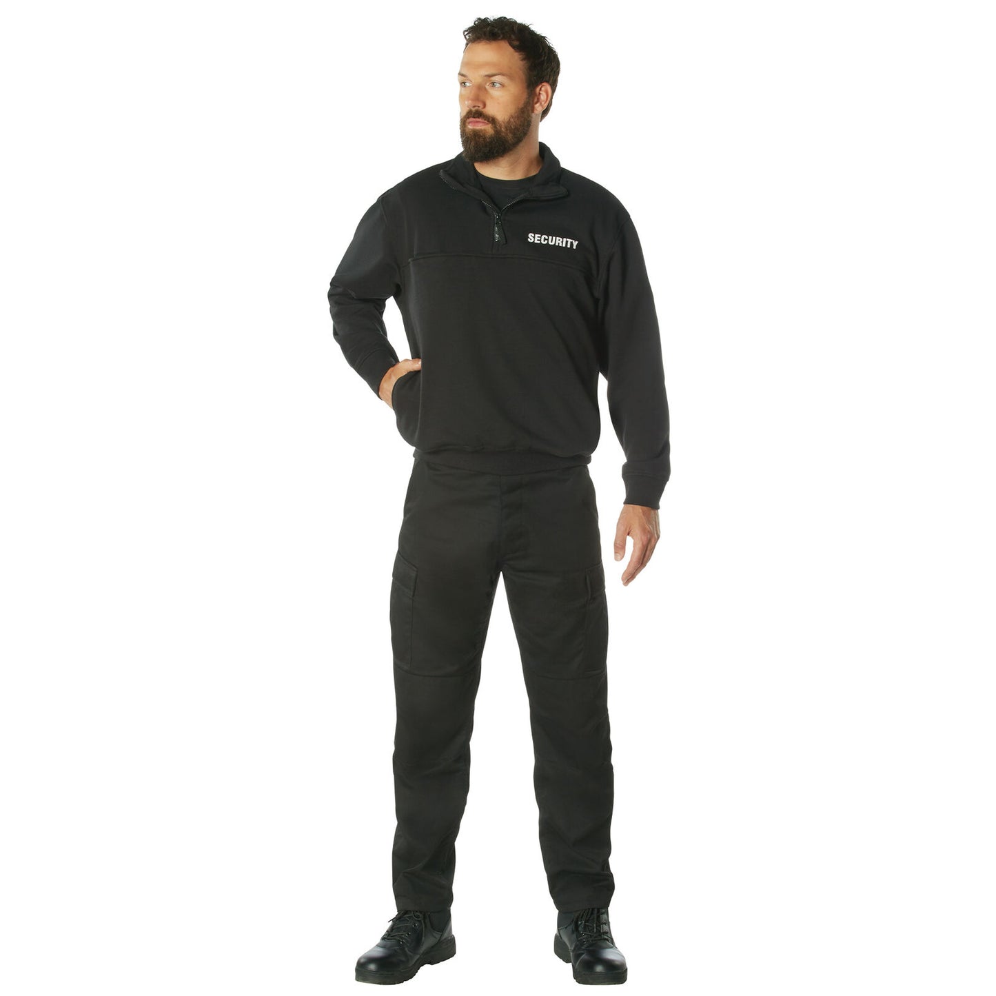 "Security" 1/4 Zip Job Shirt in Black Men's Pullover Work Uniform Sweatshirt