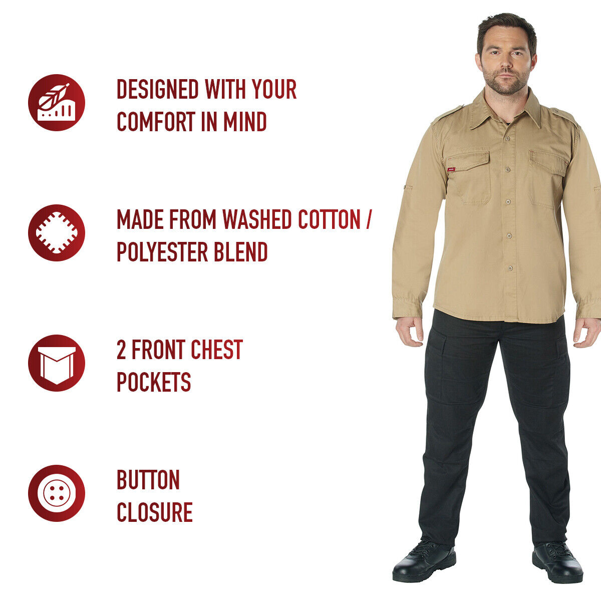 Khaki Vintage Fatigue Shirt Army Style Button-Up Jacket