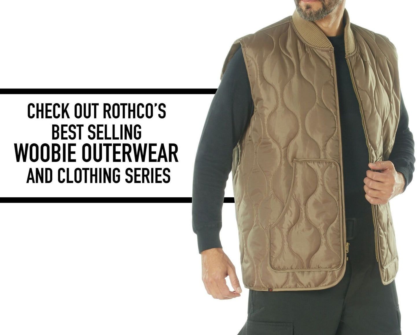 Men's Coyote Brown Quilted Woobie Vest - Full Zip-Up Vest With Ribbed Collar