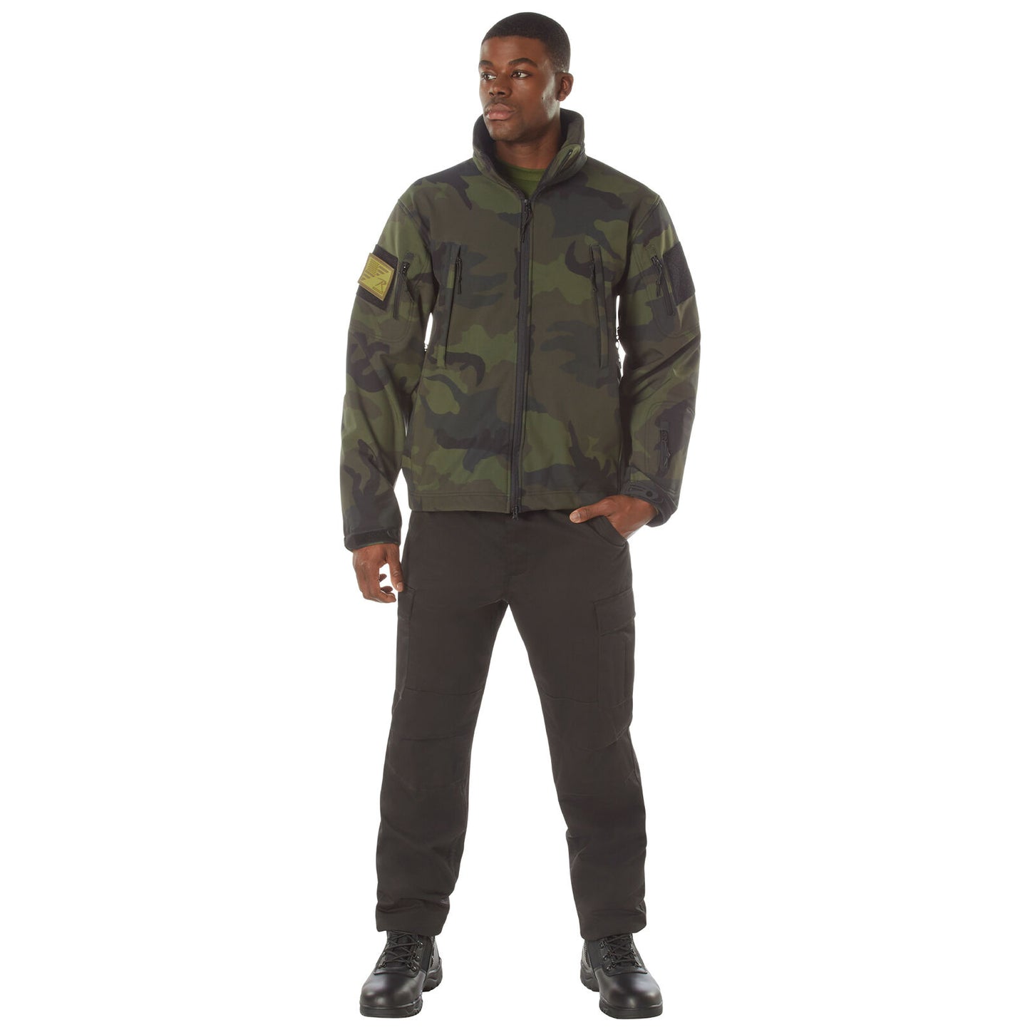 Midnight Woodland Camo Special Ops Soft Shell Jacket Tactical Waterproof Coat