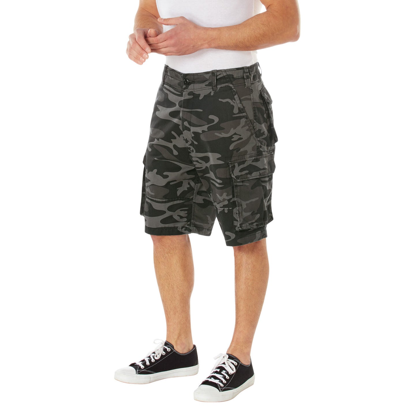 Men's Vintage Camo Paratrooper Cargo Shorts in Black Camo