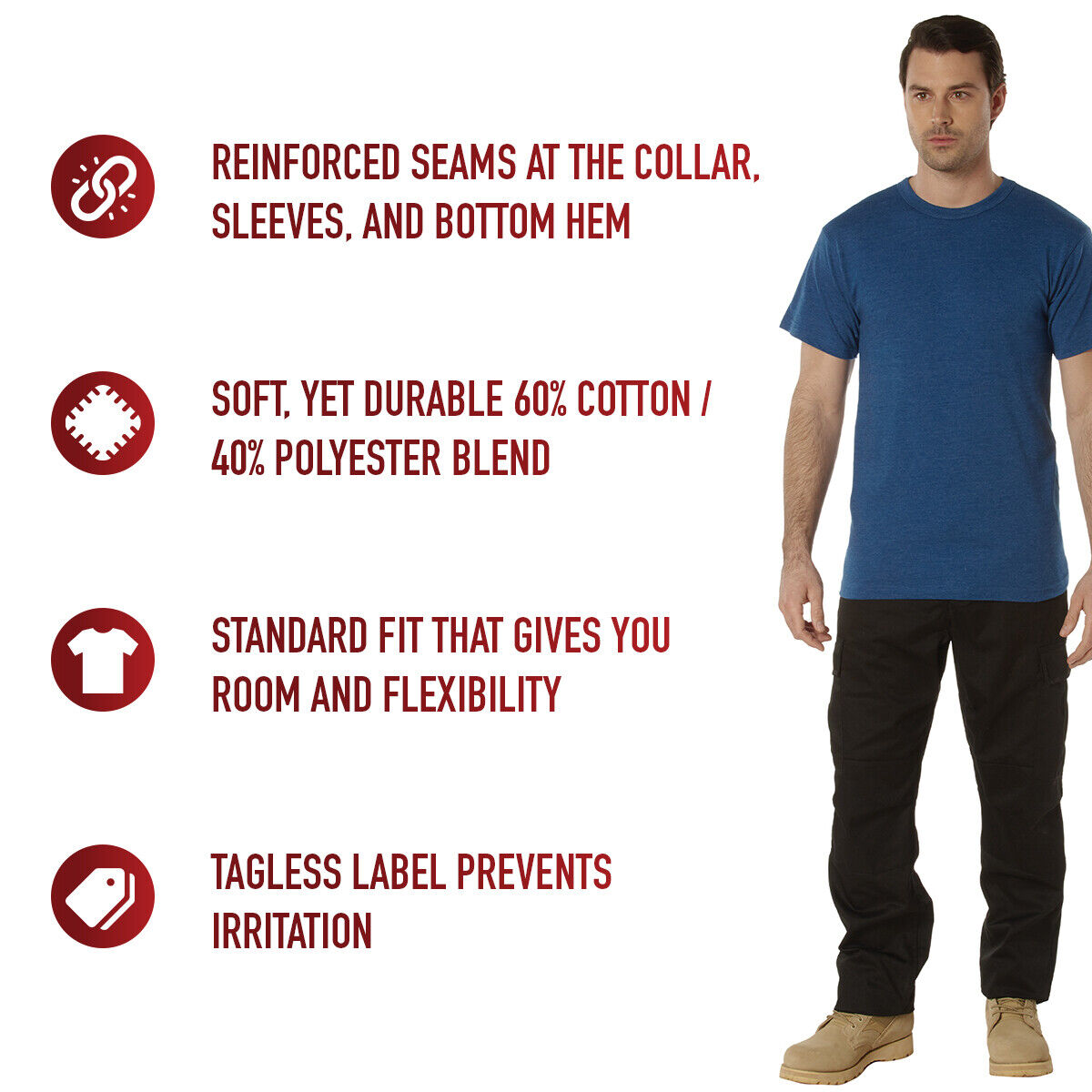 Men's Heather Blue Standard Fit T-Shirt Crew Neck Solid Color Poly Cotton Tee