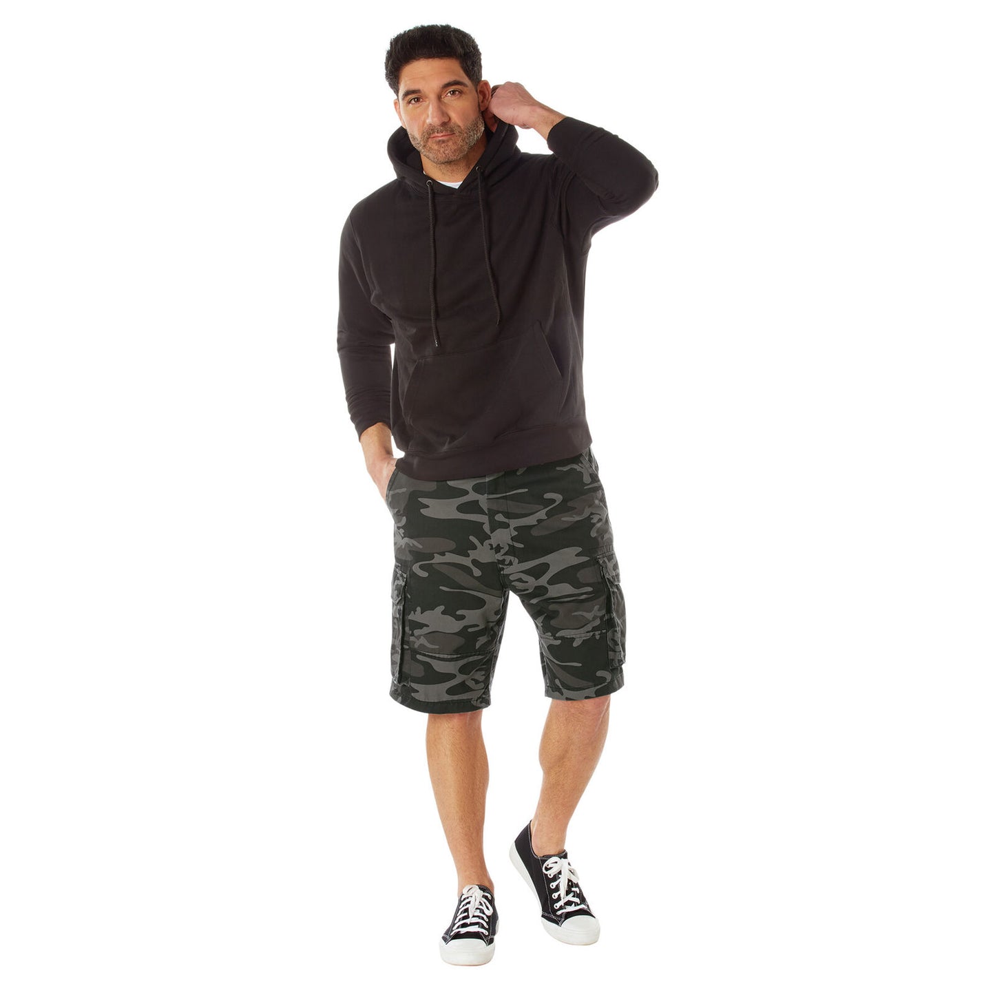 Men's Vintage Camo Paratrooper Cargo Shorts in Black Camo