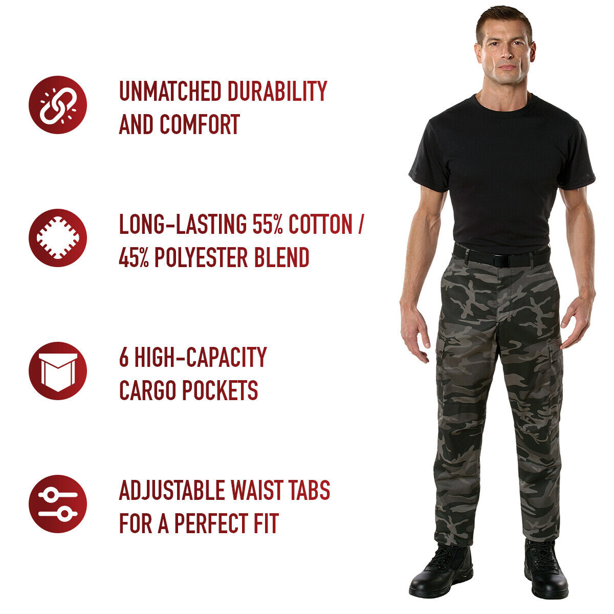 Men's Black Camo BDU Pants Tactical Fatigues Poly Cotton
