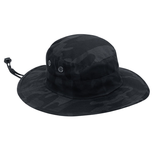 Midnight Black Camo Boonie Hat With Adjustable Chin Strap