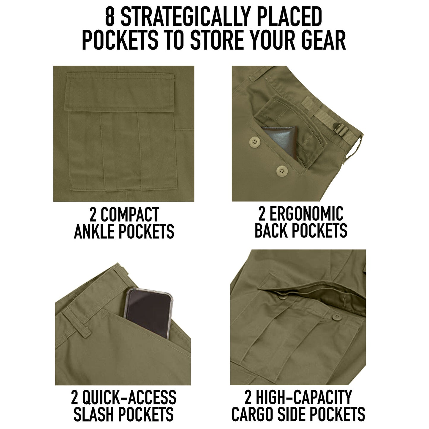 6-Color Desert Camo Mens Vintage Paratrooper Cargo Fatigue Pants w/ Button Waist