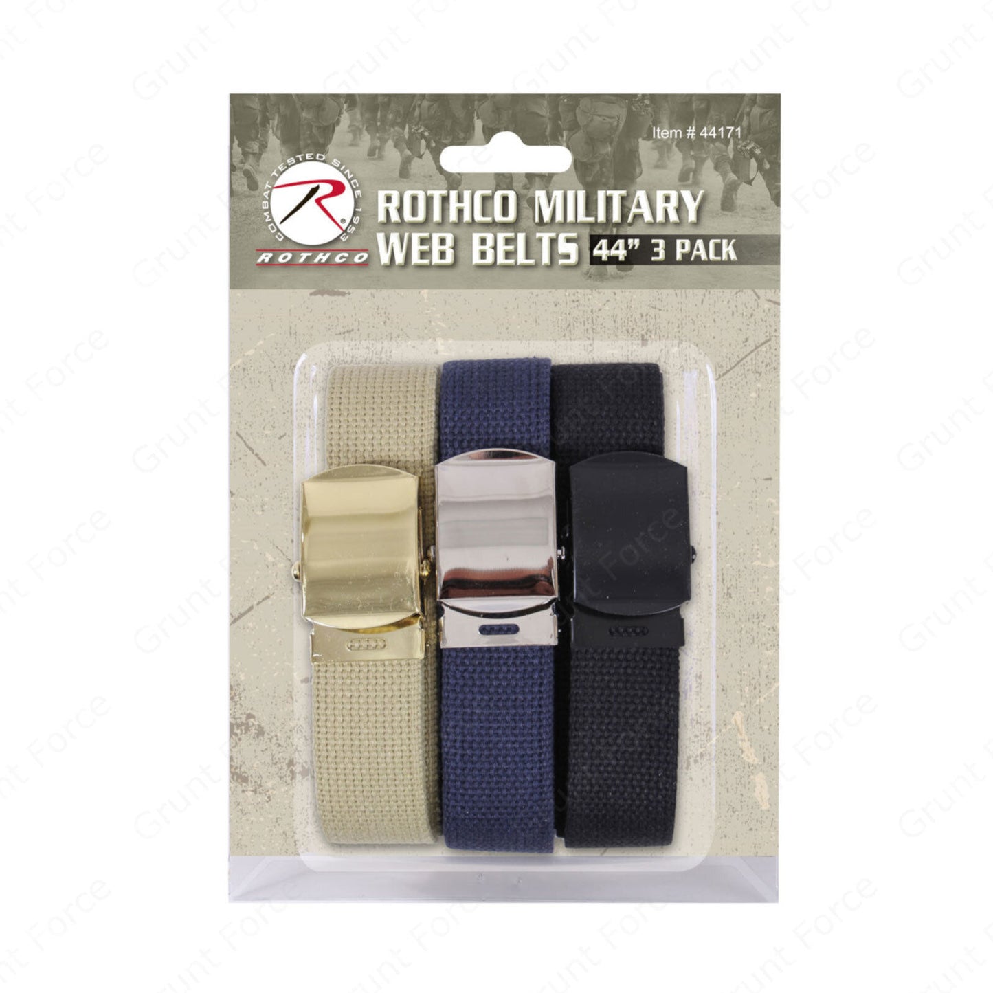 44" Web Belt 3-Pack - Black Navy Blue and Khaki 100% Cotton