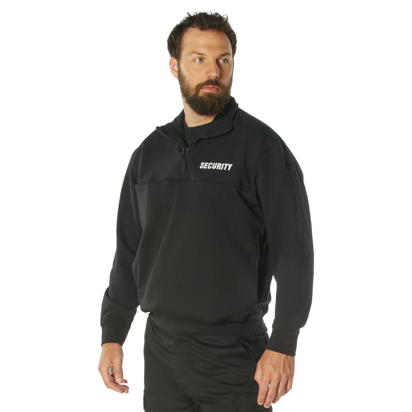 "Security" 1/4 Zip Job Shirt in Black Men's Pullover Work Uniform Sweatshirt