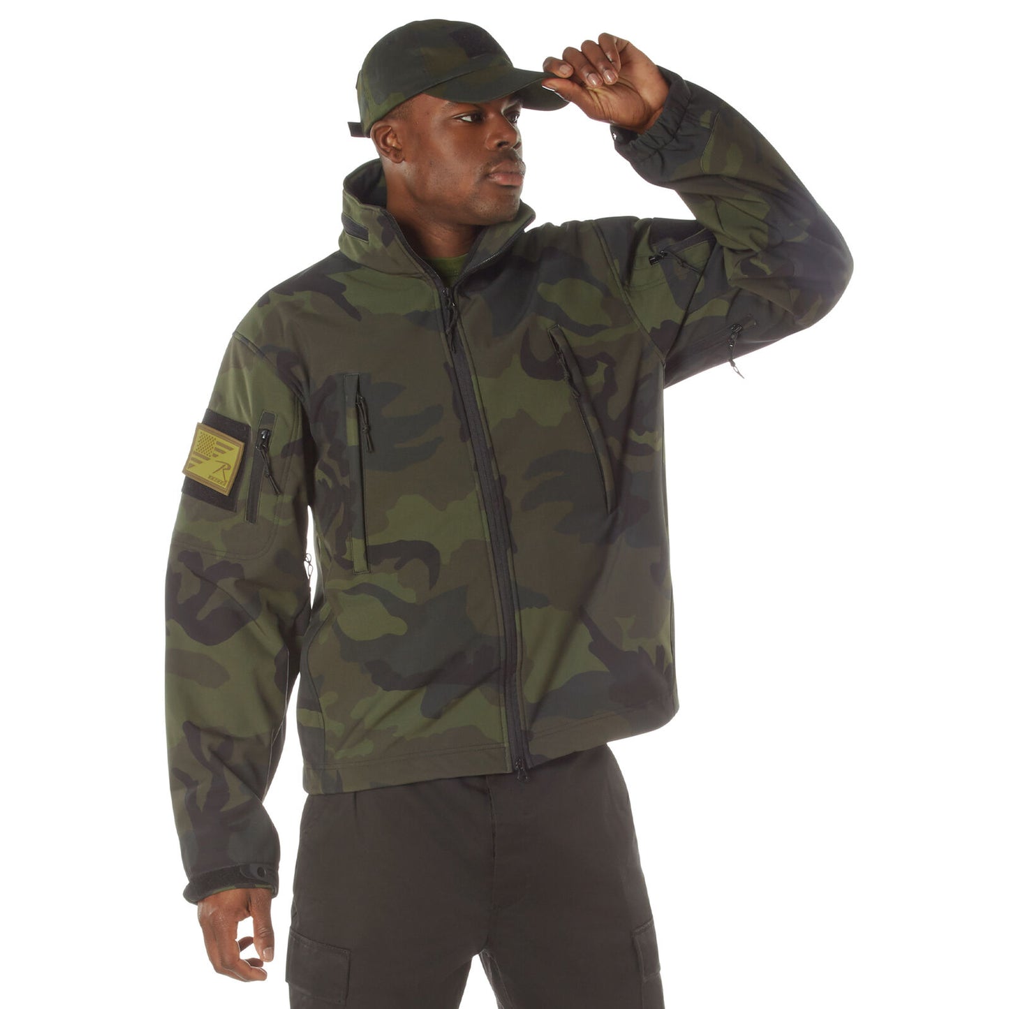 Midnight Woodland Camo Special Ops Soft Shell Jacket Tactical Waterproof Coat
