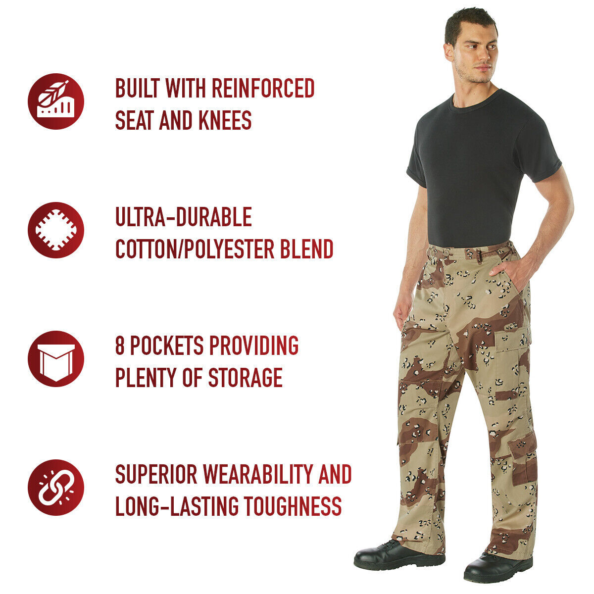6-Color Desert Camo Mens Vintage Paratrooper Cargo Fatigue Pants w/ Button Waist