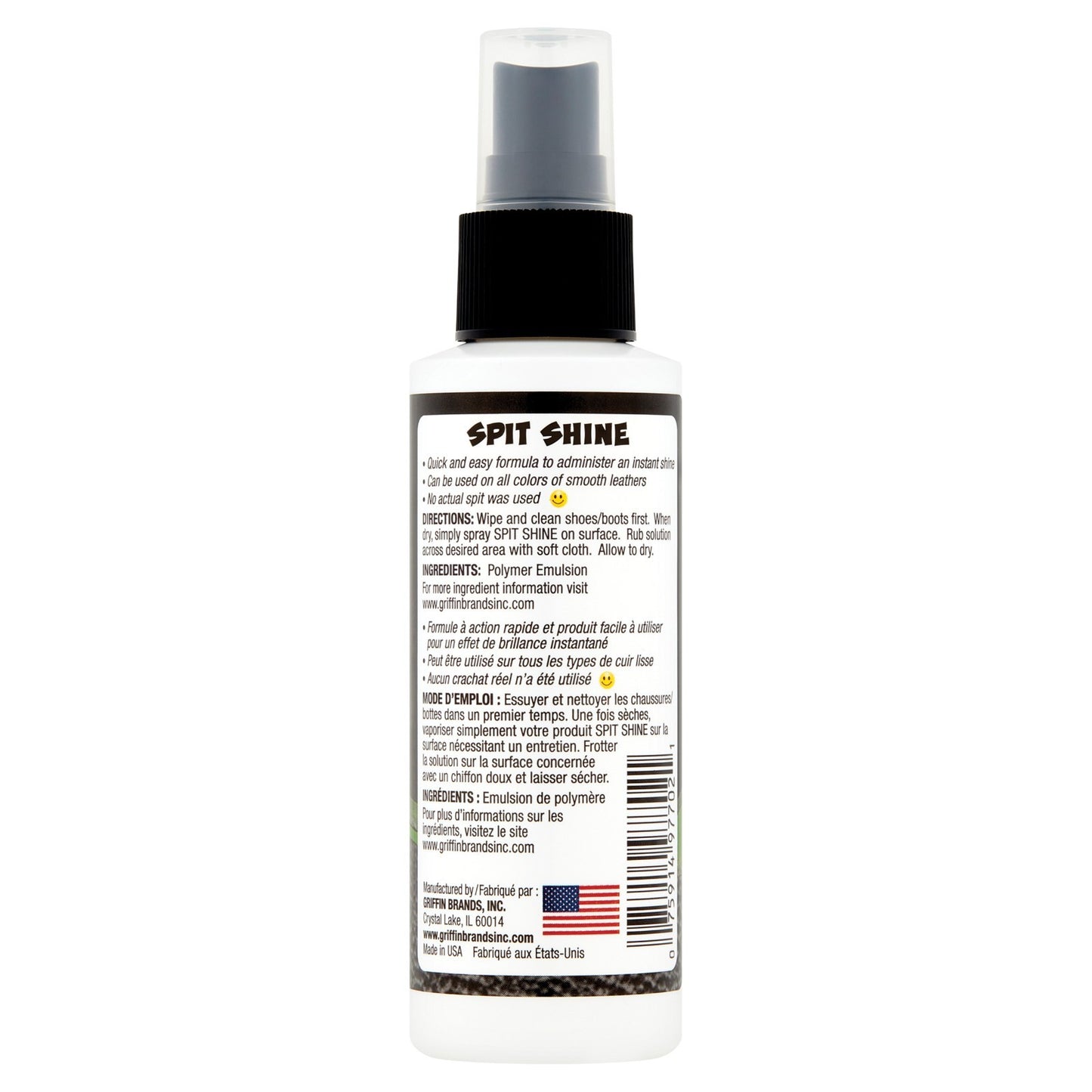 Griffin Spit Shine Instant Shoe Shine Spray 4 oz. Perfect For All Color Leathers