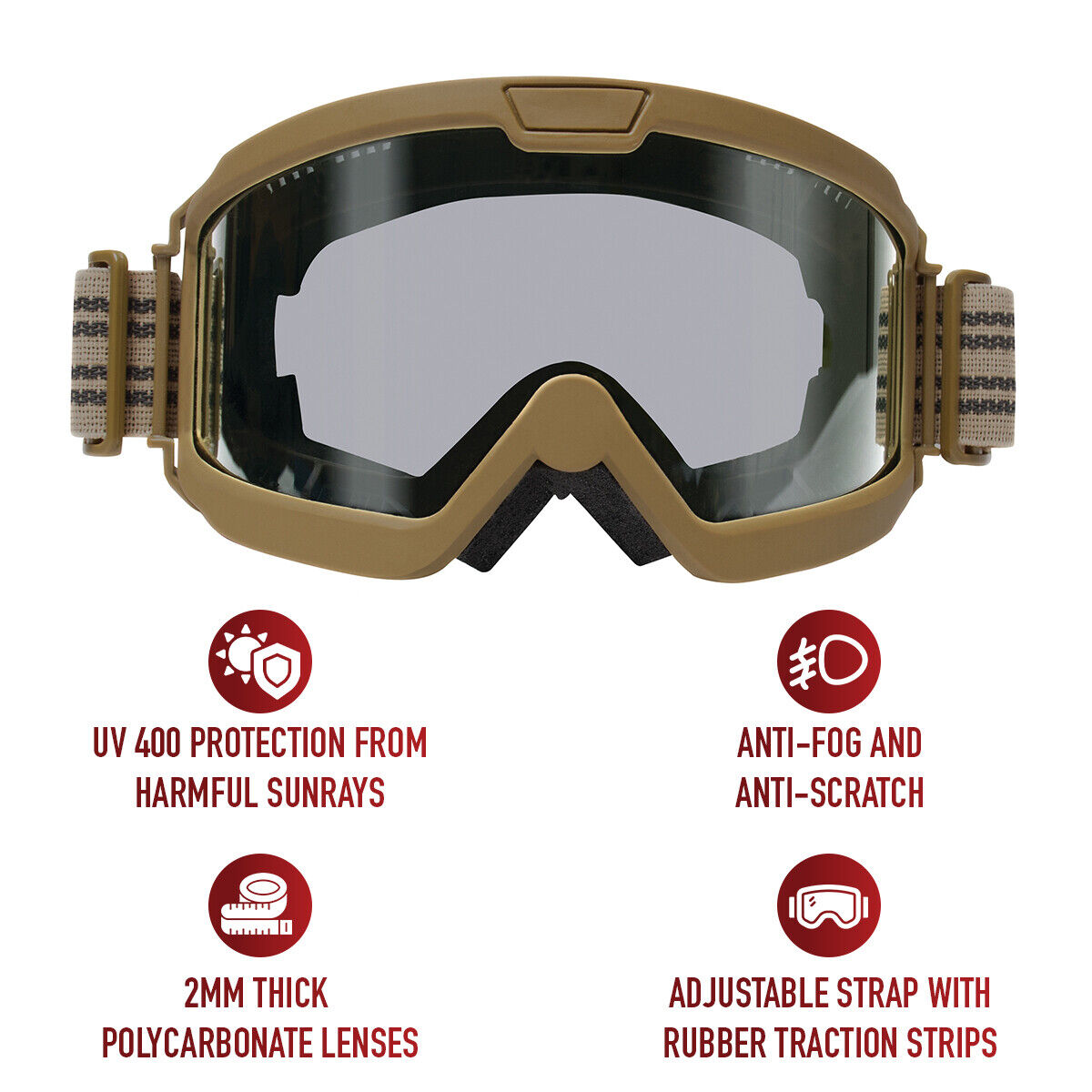 Coyote Brown With Smoke Lens ANSI Rated OTG Goggle System Winter Sports Tactical