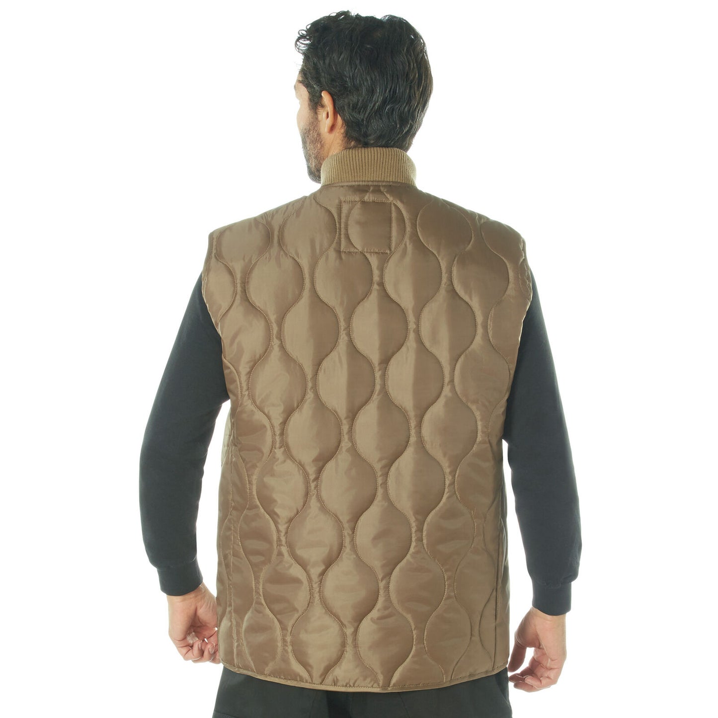 Men's Coyote Brown Quilted Woobie Vest - Full Zip-Up Vest With Ribbed Collar