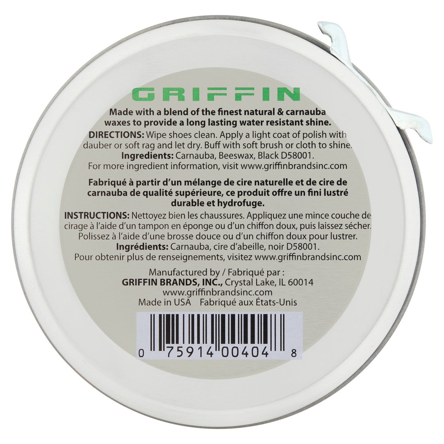 Griffin Military Shine Shoe Polish in Black 1.125oz. (31g) Made In USA