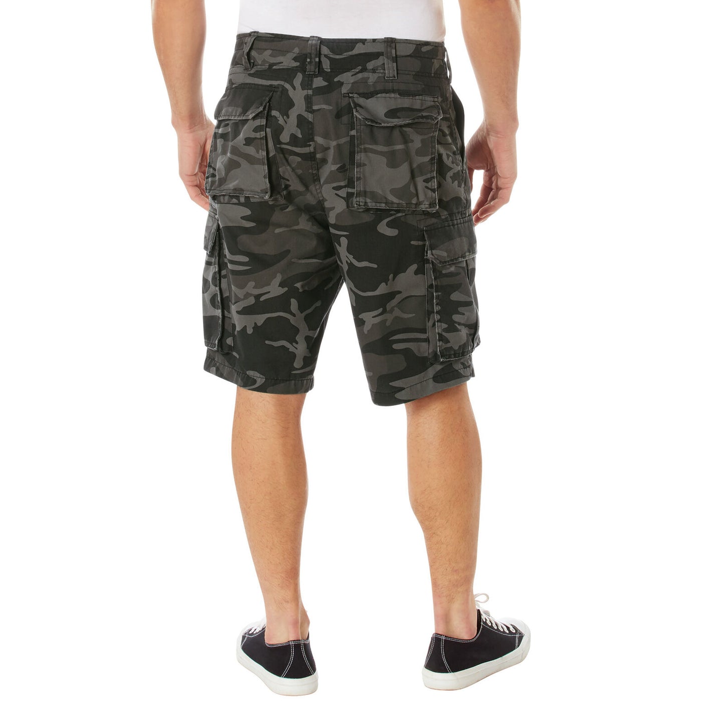 Men's Vintage Camo Paratrooper Cargo Shorts in Black Camo