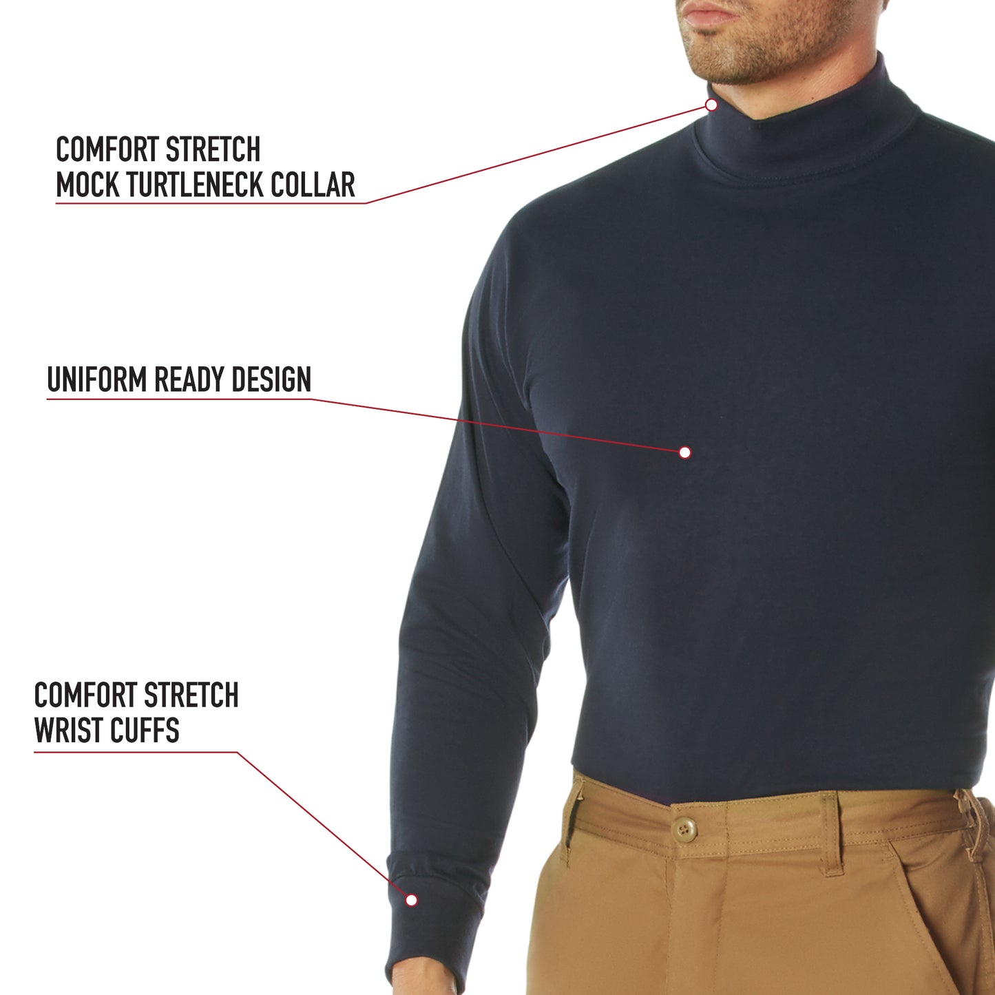 Men's Mock Turtleneck Shirt Comfort Fit Uniform Long Sleeve