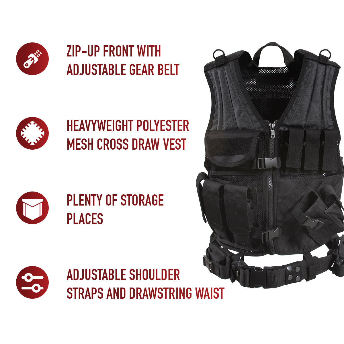 Rothco Black Oversized Cross-Draw Tactical Vest MOLLE Law Enforcement Vests