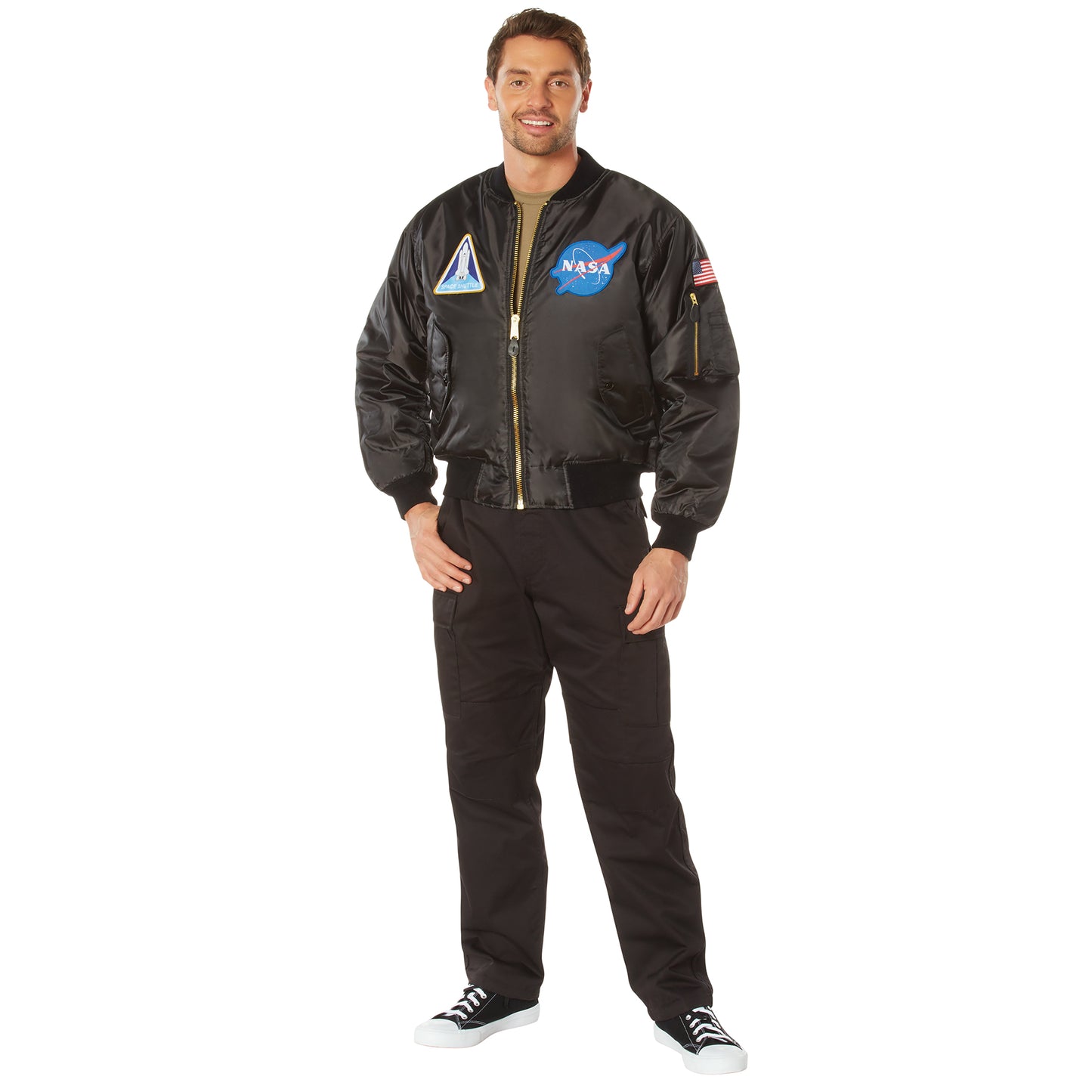 Reversible MA-1 Flight Jacket in Black With NASA Patches