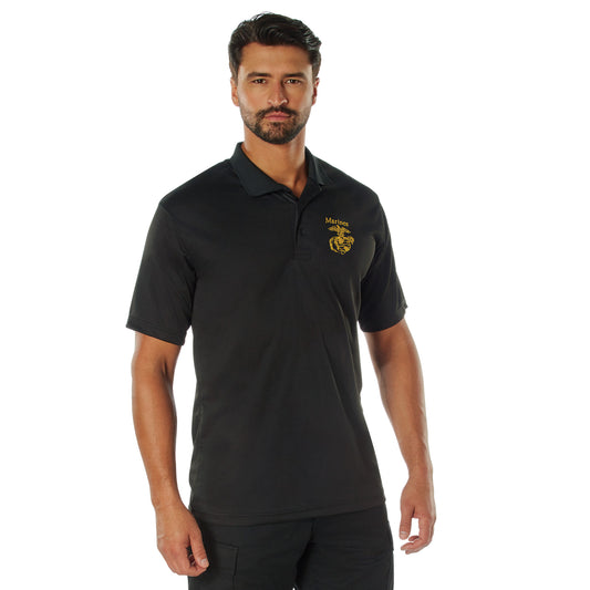 Men's Black Moisture Wicking Tactical Polo With USMC Logo