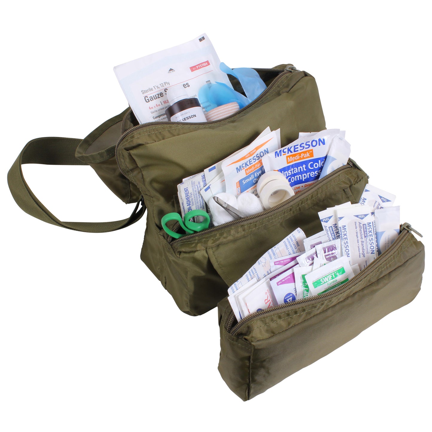 G.I. Style Medical Kit Bag - OD GI Type Med Kit Bag - 3 Zippered Sections