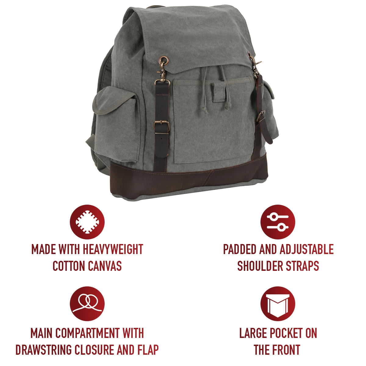 Rothco Vintage Expedition Rucksack - Charcoal Grey Cotton Canvas Backpack 8707