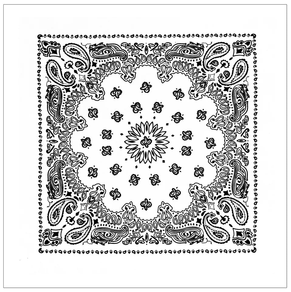 6-PACK Big White Paisley Bandanas Six LARGE 27" Trainmen Cotton Biker Headwraps